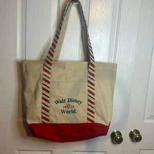 Vintage Walt Disney World 1971 Canvas Tote Beach Bag Green Red Stripe Holiday